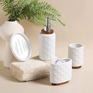 RQYIXI Luxury Ceramic Wood Bathroom Accessories Set