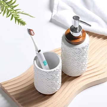 RQYIXI Luxury Ceramic Wood Bathroom Accessories Set