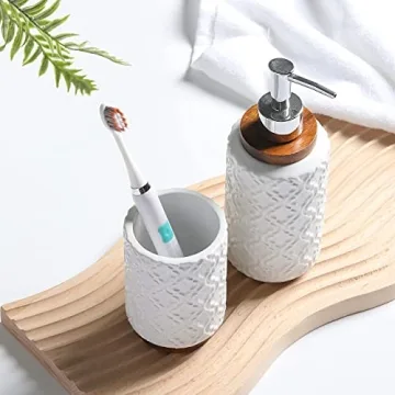 RQYIXI Luxury Ceramic Wood Bathroom Accessories Set