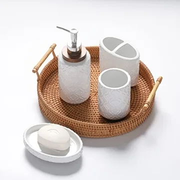 RQYIXI Luxury Ceramic Wood Bathroom Accessories Set