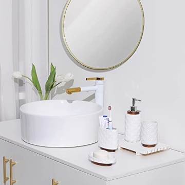 RQYIXI Luxury Ceramic Wood Bathroom Accessories Set