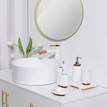 RQYIXI Luxury Ceramic Wood Bathroom Accessories Set