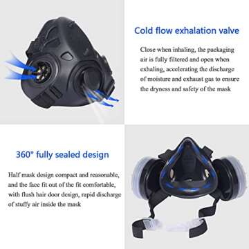 HXMY Reusable Respirator Mask with Filters,Gas Mask with Anti-Fog Safety Goggles for Chemicals Spray Paint Construction Sanding Woodworking