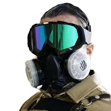 HXMY Reusable Respirator Mask with Filters,Gas Mask with Anti-Fog Safety Goggles for Chemicals Spray Paint Construction Sanding Woodworking