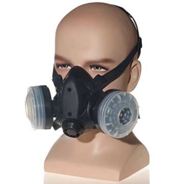 HXMY Reusable Respirator Mask with Filters,Gas Mask with Anti-Fog Safety Goggles for Chemicals Spray Paint Construction Sanding Woodworking
