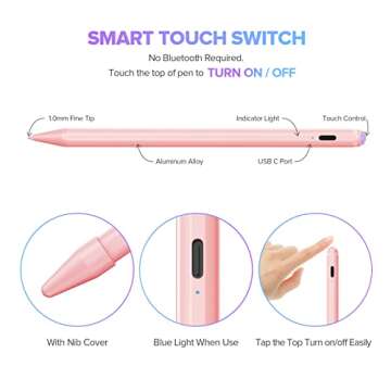 Stylus Pen for iPad 9th&10th Generation-2X Fast Charge Active Pencil Compatible with 2018-2024 Apple iPad Pro 11"/12.9"/M4, iPad Air 3/4/5/M2, iPad 6-10, iPad Mini 5/6 Gen-Pink