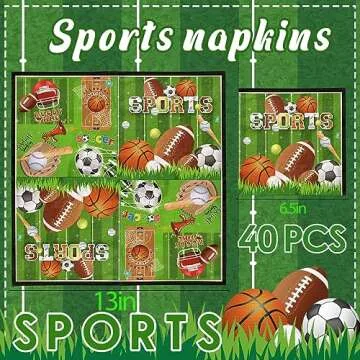 Sports Themed Birthday Party Supplies - 40PCS Napkins