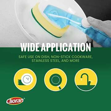 Soap Control Handle Dishwand Refills, 6 Sponges Heads Dish Wand Refill Replacement, Heavy Duty Non-Scratch Scrubber Dispensing Scrub Brush, Dishwashing Dispenser Sink Dishwasher Pads Cleaning Tool