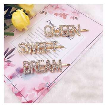 8 pieces Rhinestone Letter Bobby Pin, Word Crystal Hair pin, Metal Hair Clips, Sparkly Hair Accessories for Women Ladies