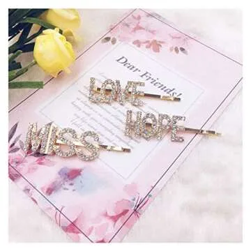 8 pieces Rhinestone Letter Bobby Pin, Word Crystal Hair pin, Metal Hair Clips, Sparkly Hair Accessories for Women Ladies