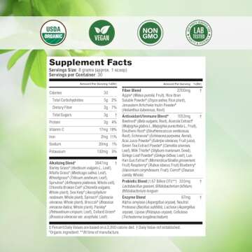 Super Greens Daily Greens Superfood Powder - Certified USDA Organic Green Powder w/20+ Whole Foods, Spirulina Powder, Wheat & Barley Grass - Probiotics, Fiber & Enzymes - Original Flavour, 30 Servings