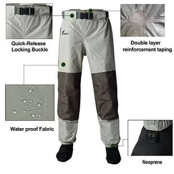8 Fans Mens Womens Waist Waders,3-Ply Durable Breathable Waterproof Stockingfoot Insulated Wading Pants for Fishing Kayaking Size XXL Khaki