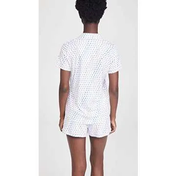 Roller Rabbit Women's Disco Hearts PJ Polo Set, Rainbow, Print, Off White, XL