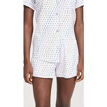 Roller Rabbit Women's Disco Hearts PJ Polo Set, Rainbow, Print, Off White, XL