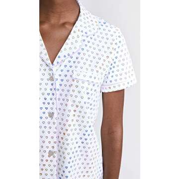 Roller Rabbit Women's Disco Hearts PJ Polo Set, Rainbow, Print, Off White, XL