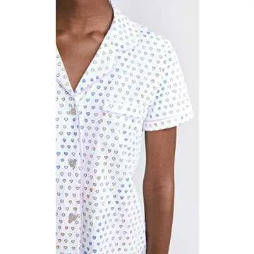 Roller Rabbit Women's Disco Hearts PJ Polo Set, Rainbow, Print, Off White, XL