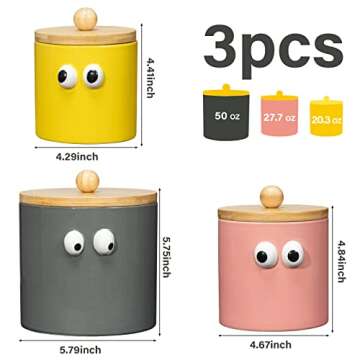 FavorFlavor 3PCS Canister Sets for Kitchen Counter, 50OZ Jars with Airtight Lids Ceramic Coffee Cani...