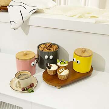 FavorFlavor 3PCS Canister Sets for Kitchen Counter, 50OZ Jars with Airtight Lids Ceramic Coffee Canister Sets for Flour, Cereal, Tea, Sugar, Cookies Spicies Great Home Decor and Present