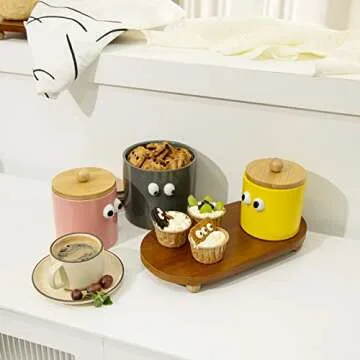 FavorFlavor 3PCS Canister Sets for Kitchen Counter, 50OZ Jars with Airtight Lids Ceramic Coffee Canister Sets for Flour, Cereal, Tea, Sugar, Cookies Spicies Great Home Decor and Present