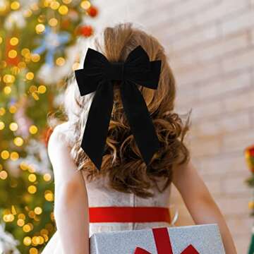 Big Velvet Hair Bows for Women and Girls - 7" Black Hair Clip Accessories, Elegant Gift for Mom, Wedding, Prom, Dating Outfits - Classy Hair Styling Decor