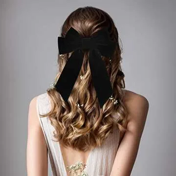 Big Velvet Hair Bows for Women and Girls - 7" Black Hair Clip Accessories, Elegant Gift for Mom, Wedding, Prom, Dating Outfits - Classy Hair Styling Decor