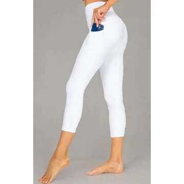 Kcutteyg Yoga Pants for Women with Pockets High Waisted Leggings Workout Sports Running Athletic Pants (22Capri White, Small)