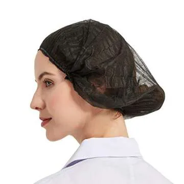ProtectX 100-Pack Black Disposable Hair Nets, Elastic Head Cover, Bouffant Caps, Sanitation Head Cov...