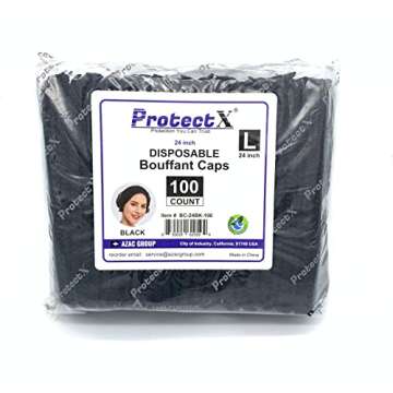 ProtectX 100-Pack Black Disposable Hair Nets, Elastic Head Cover, Bouffant Caps, Sanitation Head Cover for Food Service, Spa Men & Women - 24 inch