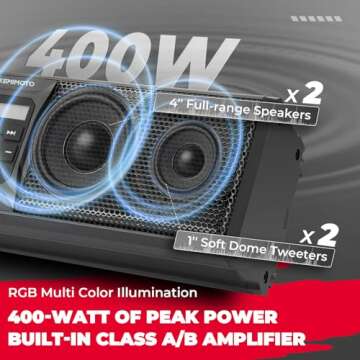 KEMIMOTO UTV Sound Bar 16 Inch ATV SoundBar Golf Cart Sound Bar SXS Speakers Bluetooth-Compatible with Multicolor LED Lighting Compatible with Polaris RZR Can-Am Defender Maverick X3 CFMOTO ZFORCE