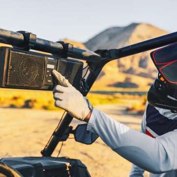 KEMIMOTO UTV Sound Bar 16 Inch ATV SoundBar Golf Cart Sound Bar SXS Speakers Bluetooth-Compatible with Multicolor LED Lighting Compatible with Polaris RZR Can-Am Defender Maverick X3 CFMOTO ZFORCE