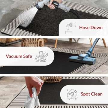 nuLOOM 10' x 12' Outdoor Area Rug, Casual Design With Striped Border, Stain Resistant, Highly Durable, For Patio, Balcony, Bedroom, Living Room, Dining Room, Bathroom, Black