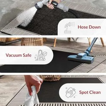 nuLOOM 10' x 12' Outdoor Area Rug, Casual Design With Striped Border, Stain Resistant, Highly Durable, For Patio, Balcony, Bedroom, Living Room, Dining Room, Bathroom, Black