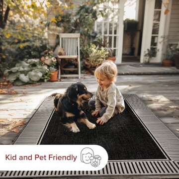 nuLOOM 10' x 12' Outdoor Area Rug, Casual Design With Striped Border, Stain Resistant, Highly Durable, For Patio, Balcony, Bedroom, Living Room, Dining Room, Bathroom, Black