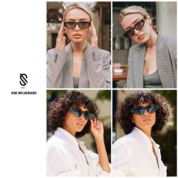 SOJOS 90s Cat Eye Sunglasses for Women Trendy UV Protection SJ2227 Leopard Frame Green Lens