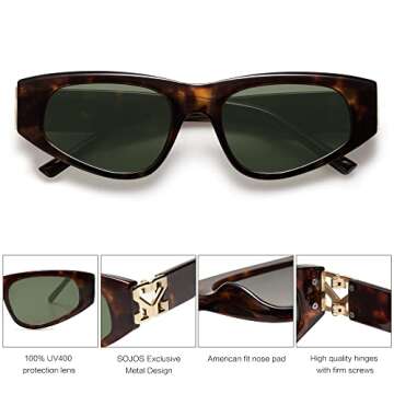 SOJOS 90s Cat Eye Sunglasses for Women Trendy UV Protection SJ2227 Leopard Frame Green Lens