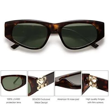 SOJOS 90s Cat Eye Sunglasses for Women Trendy UV Protection SJ2227 Leopard Frame Green Lens