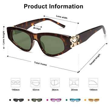 SOJOS 90s Cat Eye Sunglasses for Women Trendy UV Protection SJ2227 Leopard Frame Green Lens