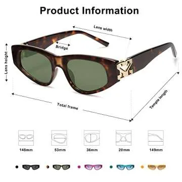 SOJOS 90s Cat Eye Sunglasses for Women Trendy UV Protection SJ2227 Leopard Frame Green Lens