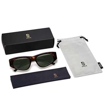SOJOS 90s Cat Eye Sunglasses for Women Trendy UV Protection SJ2227 Leopard Frame Green Lens