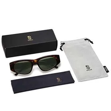 SOJOS 90s Cat Eye Sunglasses for Women Trendy UV Protection SJ2227 Leopard Frame Green Lens