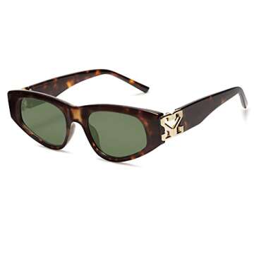 SOJOS 90s Cat Eye Sunglasses for Women Trendy UV Protection SJ2227 Leopard Frame Green Lens