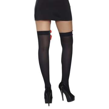 Dreamgirl Women's Bow Top Stockings, Black, One Size