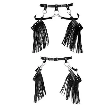 Woman Body Harness Adjustable Dance Clothing Accessories Leg Waist Tassel Gothic Punk Belt (Black)