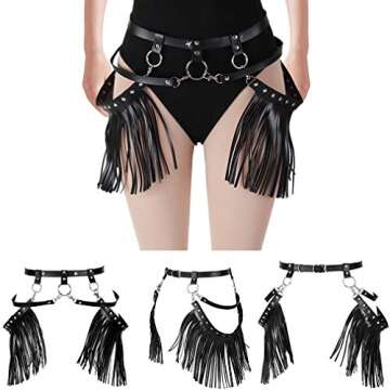 Woman Body Harness Adjustable Dance Clothing Accessories Leg Waist Tassel Gothic Punk Belt (Black)