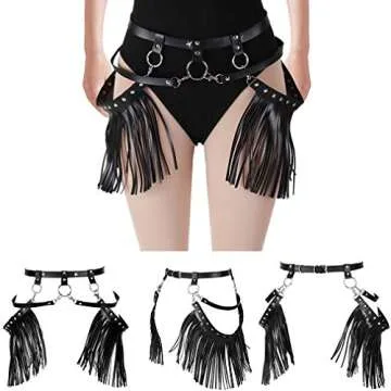Woman Body Harness Adjustable Dance Clothing Accessories Leg Waist Tassel Gothic Punk Belt (Black)