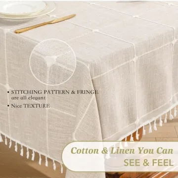 Stylish Oubonun Cotton Linen Tablecloth, 55x70" Washable
