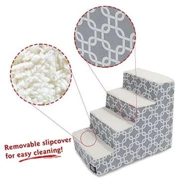 Majestic Pet 4 Step Portable Dog Stairs for Small Dogs to get on Bed Supports 25 lbs or Less – Dog Steps for High Bed with Machine Washable Cover – Pet Stairs for Cats Links Gray