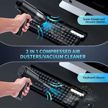 TRANSWARRIOR Compressed-Air-Duster-Air-Blower- 180000RPM Air Duster Cleaner 2 in 1- Keyboard Cleaner - no Canned air Dusters- Electric Air Duster - Replaces Air Cans - Jet Dryer Blower Cleaner for pc