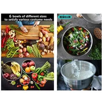 REGILLER Stainless Steel Mixing Bowls with Airtight Lids, 6 Piece Colorful Silicone Flat Base Nesting Metal Bowls, Measurement Lines for Cooking Supplies(Colorful)