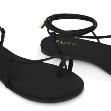 PARTY Women's Strappy Sandals Lace Up Flats Tie Up Shoes Wrap Flip Flop